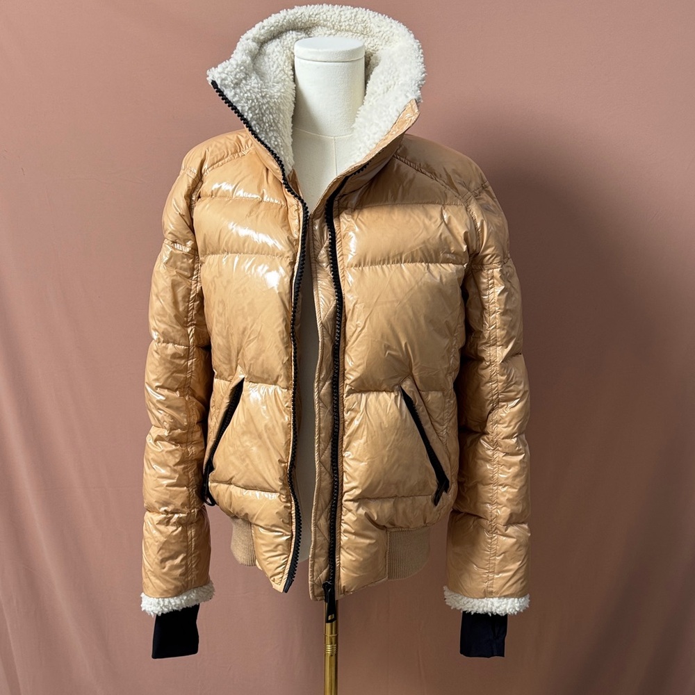 SAM. Beige Puffer Jacket with Sherpa Trim